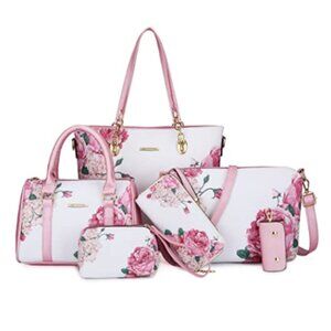6pcs Pink Floral Piece Purse Set – Stylish & Functional